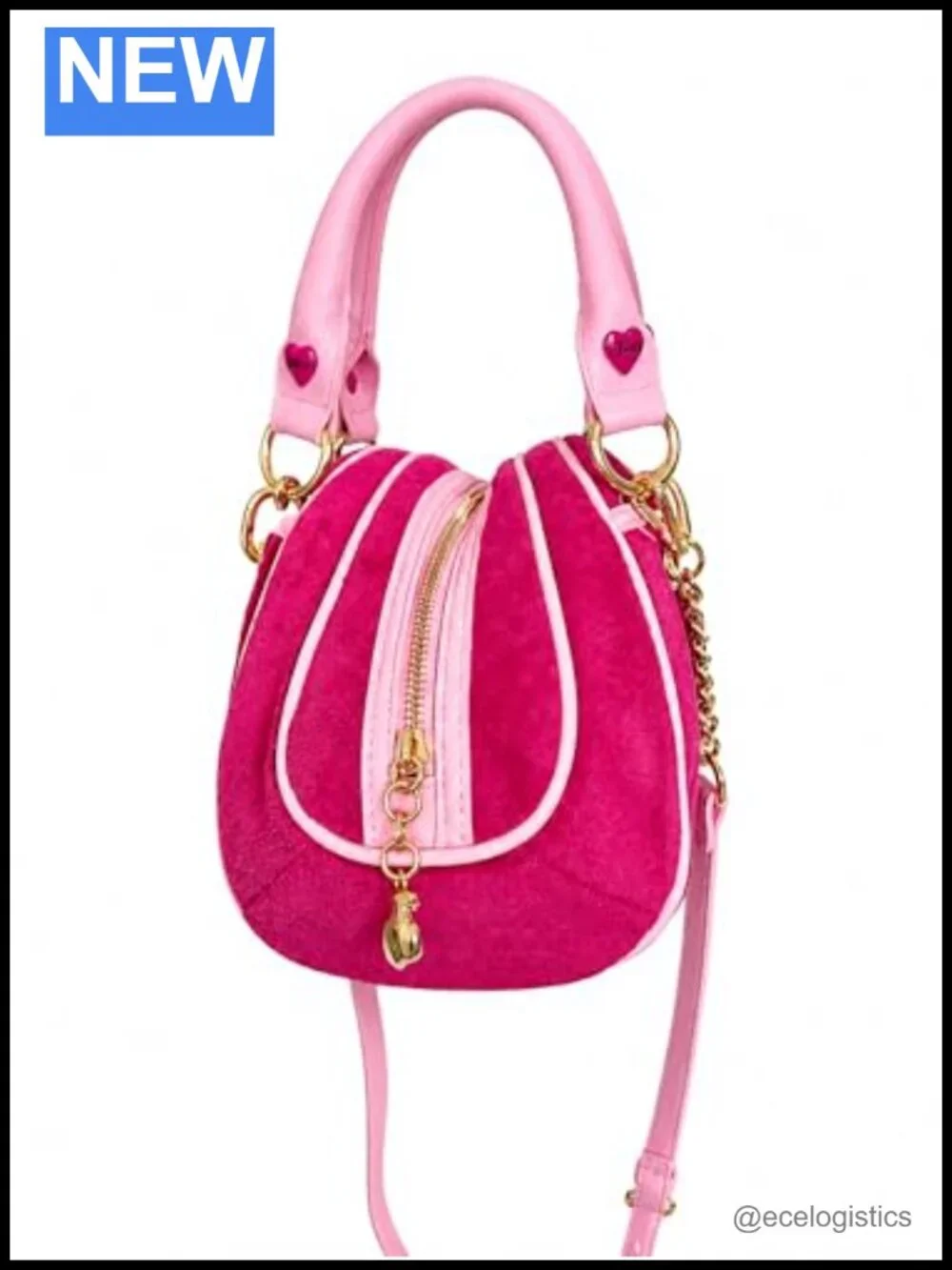 Y2K Velour Satchel Bag Purse with Charm & Crossbody Strap, Compact